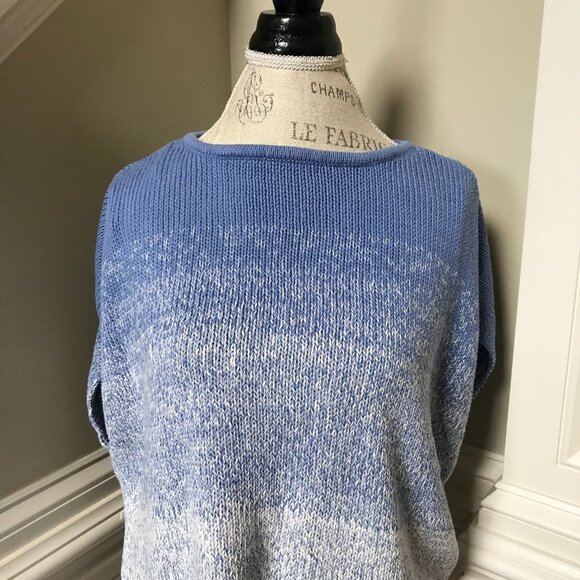 Vince Cocoon Ombre Sweater Pullover Womens XS Blue Shite Crew Neck Short Sleeve - Picture 5 of 12